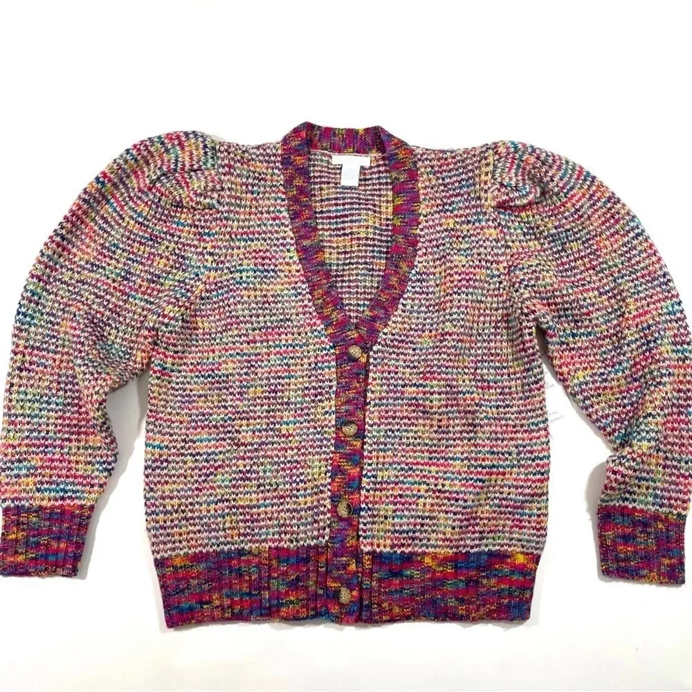 Design History Multicolor Puff Sleeve Cardigan